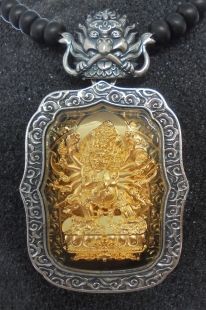 大威德金剛/八吉祥總集 精雕純銀鍍金鑲寶石佛牌