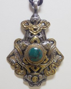 銀鎏金八吉祥總集墜(含綠松石)