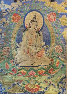 普賢菩薩錦緞刺繡唐卡
